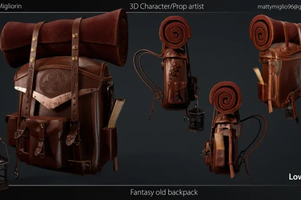 Old Fantasy Backpack老式书包背包3D模型